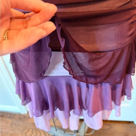 Plum Halter Cocktail Dress Ruffle Hem Beaded Waist Y2K Party Medium - Picture 5 of 16